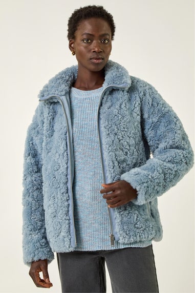 Roman Light Blue Teddy Borg Bomber Coat