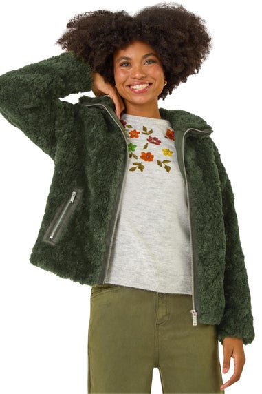 Roman Green Teddy Borg Bomber Coat