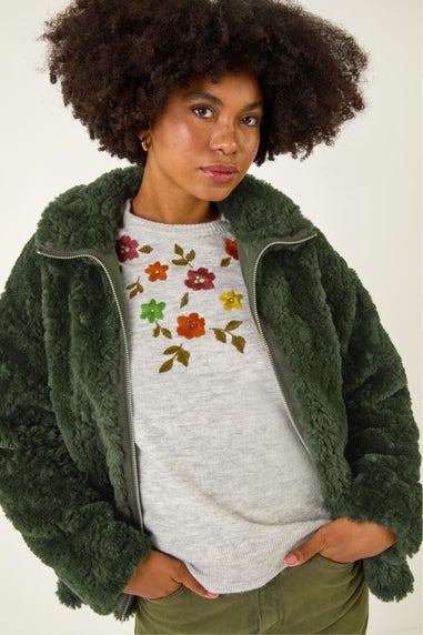 Roman Green Teddy Borg Bomber Coat