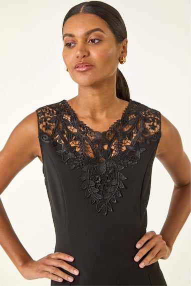 Roman Black Lace Ponte Peplum Top