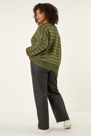 Roman Green Curve Crochet Stripe Knit