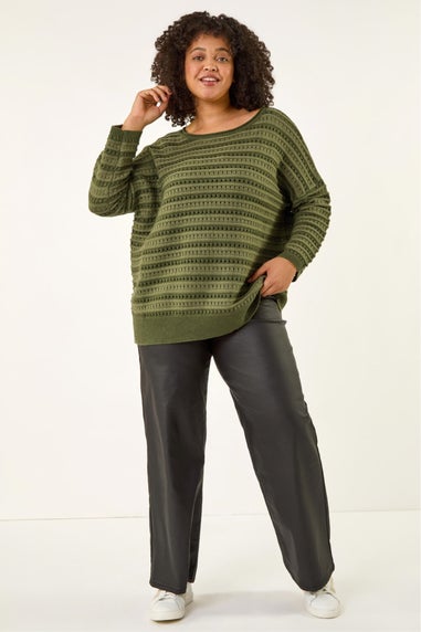 Roman Green Curve Crochet Stripe Knit