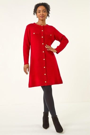 Roman Red Petite Button Detail Knit Dress