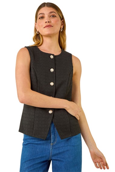 Roman Black Boucle Stretch Waistcoat