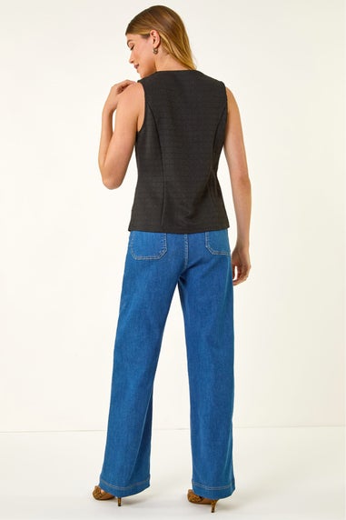 Roman Black Boucle Stretch Waistcoat