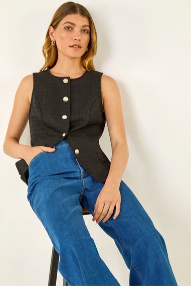 Roman Black Boucle Stretch Waistcoat