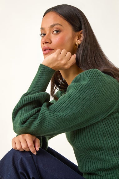Dusk Forest Ribbed Blouson Knit Jumper