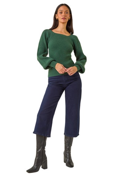 Dusk Forest Ribbed Blouson Knit Jumper