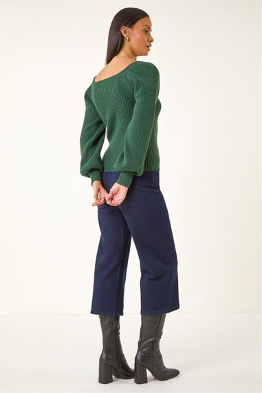 Dusk Forest Ribbed Blouson Knit Jumper