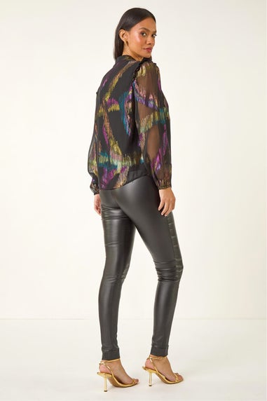 Dusk Black Foil Frill Mesh Shirt