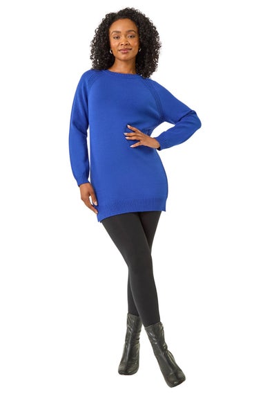 Roman Blue Petite Longline Knit Jumper