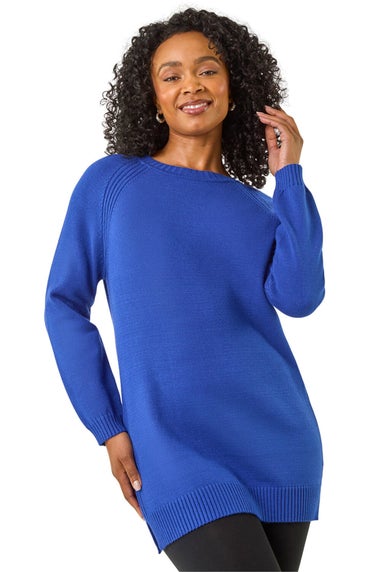 Roman Blue Petite Longline Knit Jumper