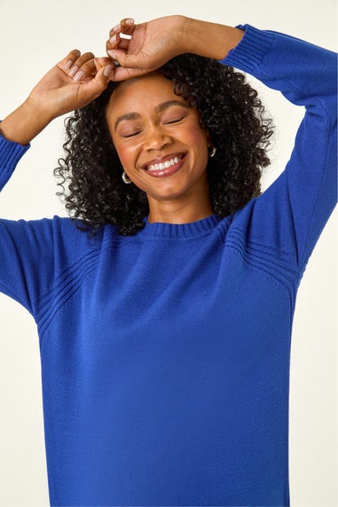 Roman Blue Petite Longline Knit Jumper