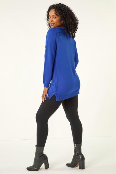 Roman Blue Petite Longline Knit Jumper