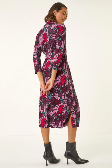 Roman Pink Abstract Buttoned Shirt Midi Dress