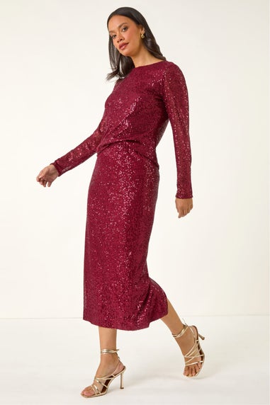 Dusk Burgundy Sequin Long Sleeve Stretch Top