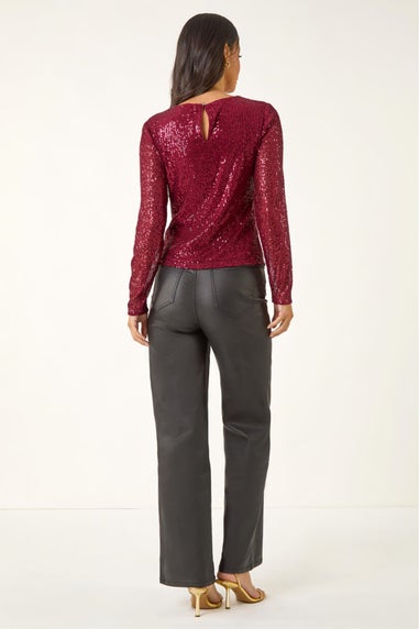 Dusk Burgundy Sequin Long Sleeve Stretch Top