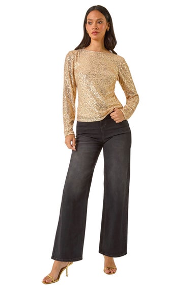 Dusk Gold Sequin Long Sleeve Stretch Top