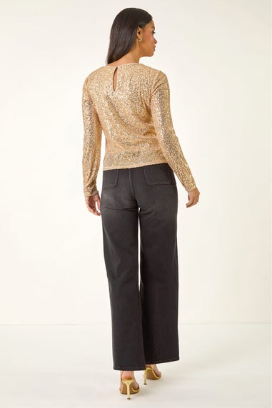 Dusk Gold Sequin Long Sleeve Stretch Top