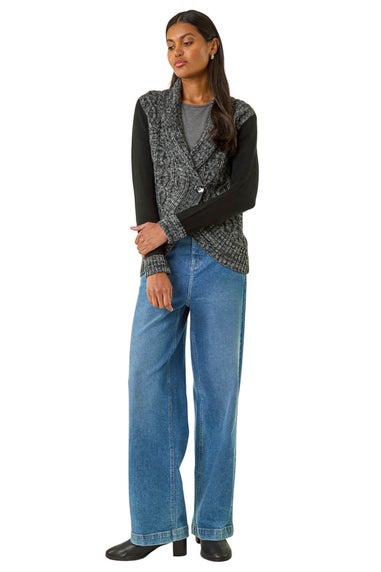 Roman Charcoal Textured Knit Wrap Cardigan