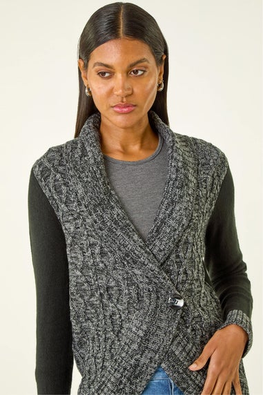 Roman Charcoal Textured Knit Wrap Cardigan