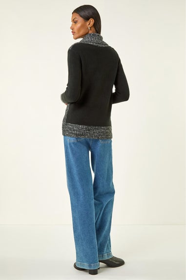 Roman Charcoal Textured Knit Wrap Cardigan