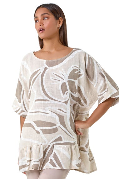 Roman Taupe Cotton Oversized Leaf Tunic Top