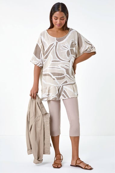 Roman Taupe Cotton Oversized Leaf Tunic Top