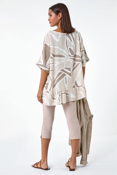 Roman Taupe Cotton Oversized Leaf Tunic Top