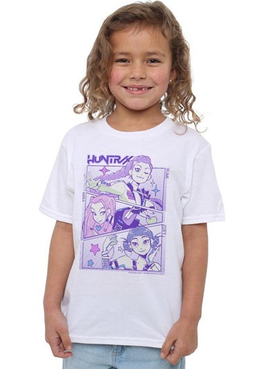 K-Pop Demon Hunters Kids White Huntr/X Anime T-Shirt (3-13yrs)