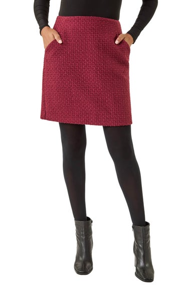 Roman Wine Boucle Textured A-Line Skirt