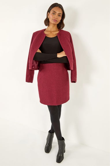 Roman Wine Boucle Textured A-Line Skirt