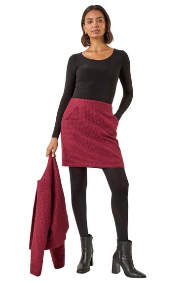 Roman Wine Boucle Textured A-Line Skirt