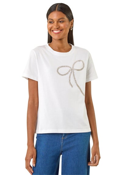 Roman Ivory Diamante Hotfix Bow Top