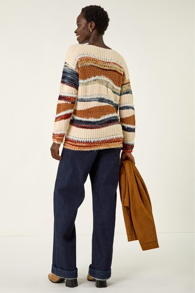 Roman Brown Jacquard Crew Neck Knit Jumper
