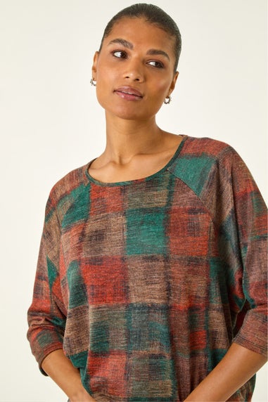 Roman Dark Orange Patchwork Print Round Hem Top