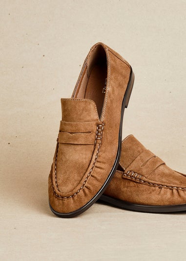 Linzi Belmont Tan Suede Leather Ruched Loafer