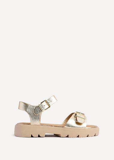 Linzi Comet Gold Faux Grain Leather Chunky Sandal