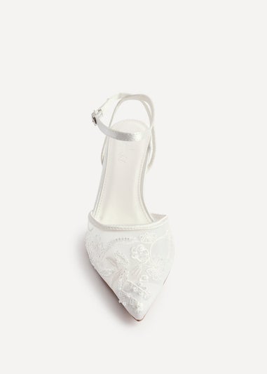 Linzi Serenade Bridal Ivory Satin Beaded Mesh Court Heels