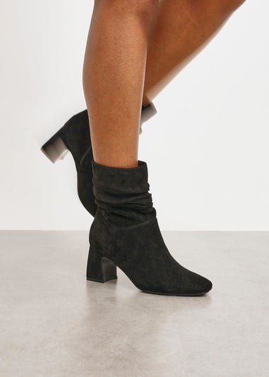 Linzi Maven Black Faux Suede Ruched Block Heel Ankle Boot