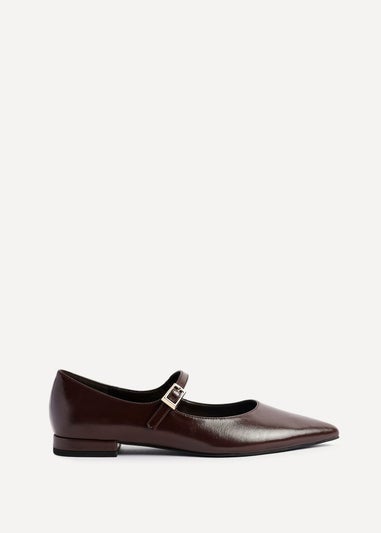 Linzi Seattle Brown Faux Leather Pointed Toe Mary Jane Flats