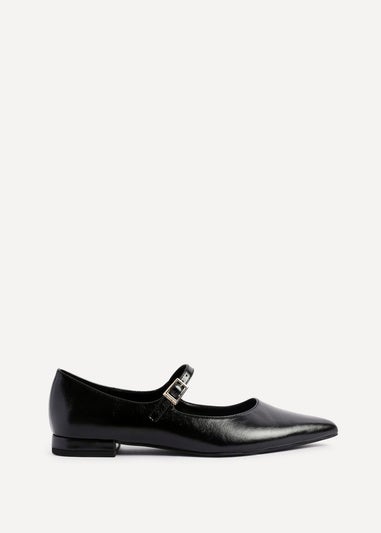 Linzi Seattle Black Faux Leather Pointed Toe Mary Jane Style Pumps
