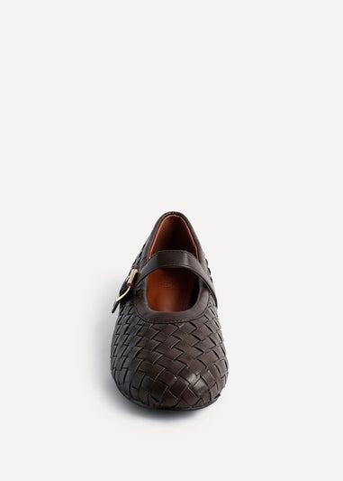 Linzi Daily Brown Faux Leather Woven Mary Jane Pump