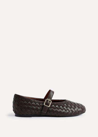 Linzi Daily Brown Faux Leather Woven Mary Jane Pump