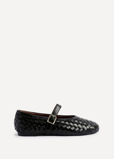 Linzi Daily Black Faux Leather Woven Mary Jane Pump