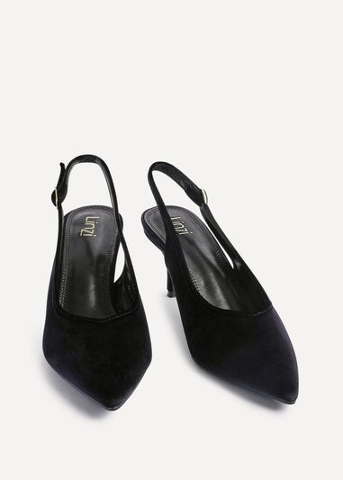 Linzi Finesse Black Velvet Pointed Slingback Stiletto Court Heels