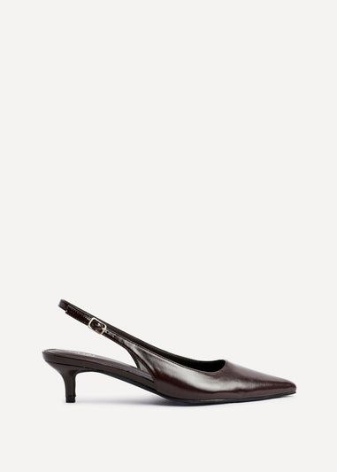 Linzi Elvira Brown Faux Leather Slingback Kitten Court Heels