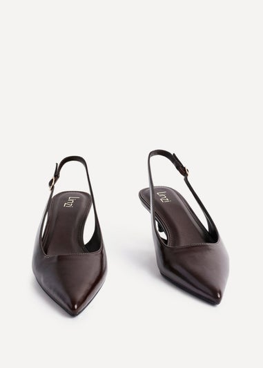 Linzi Elvira Brown Faux Leather Slingback Kitten Court Heels