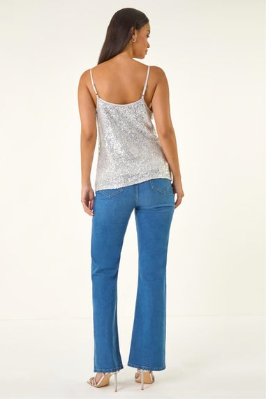 Dusk Silver Cowl Neck Sequin Cami Top