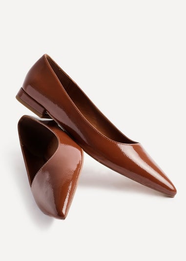 Linzi Orian Caramel Faux Leather Pointed Toe Ballet Flats